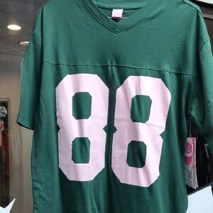 Green V-Neck T-Shirt with Pink Number 88